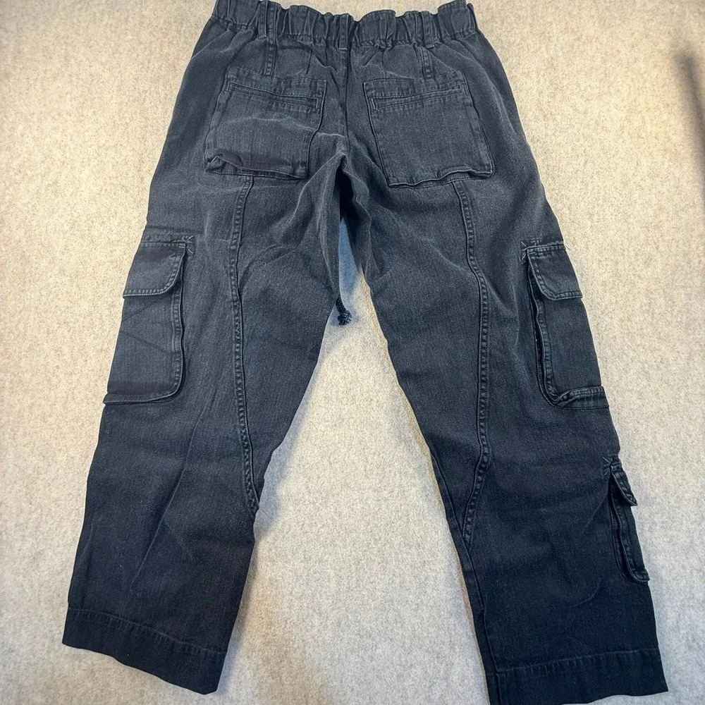 Free People Womens Black Cargo Jeans Elastic Waist Utility Pants XS P0577